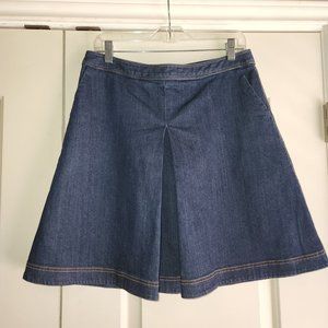 Pink Tartan Med-Dark Navy Denim A-line Mini Skirt - Sz 8
